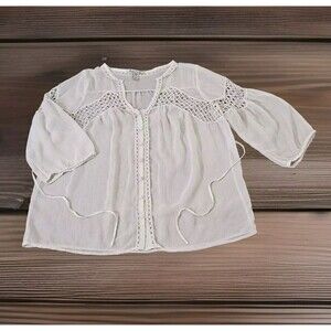 American Rag Cie Womens Peasant Top Sz L Ivory Sheer Boho Blouse Oversized Vtg